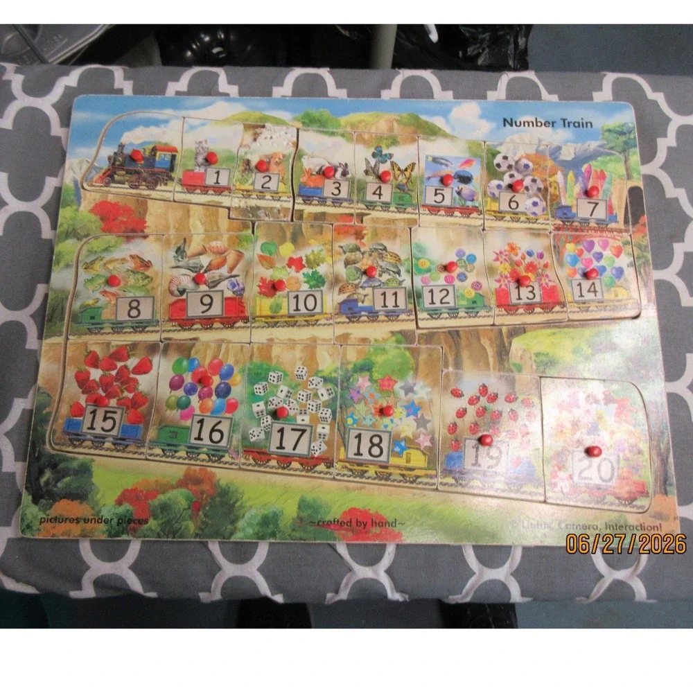 Melissa & Doug Number Train Peg Puzzle Wooden 1-20 Counting Toy 114 Vintage